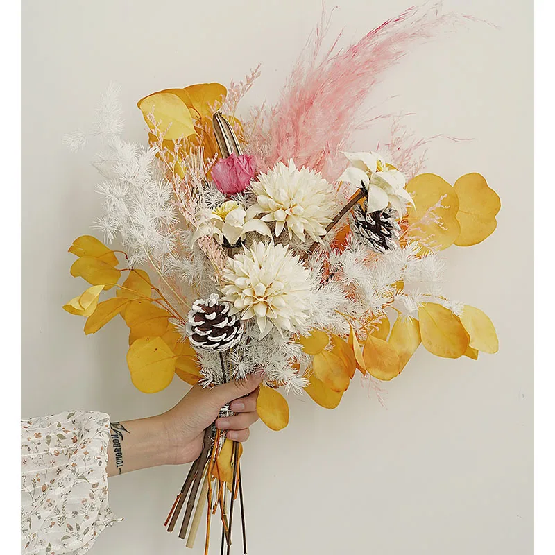 Natural Dried Flowers Rose lavender Hydrangea Pampas Grass Autumn Hybrid Bouquet for Home Wedding Christmas Decor  Boho Bouquet