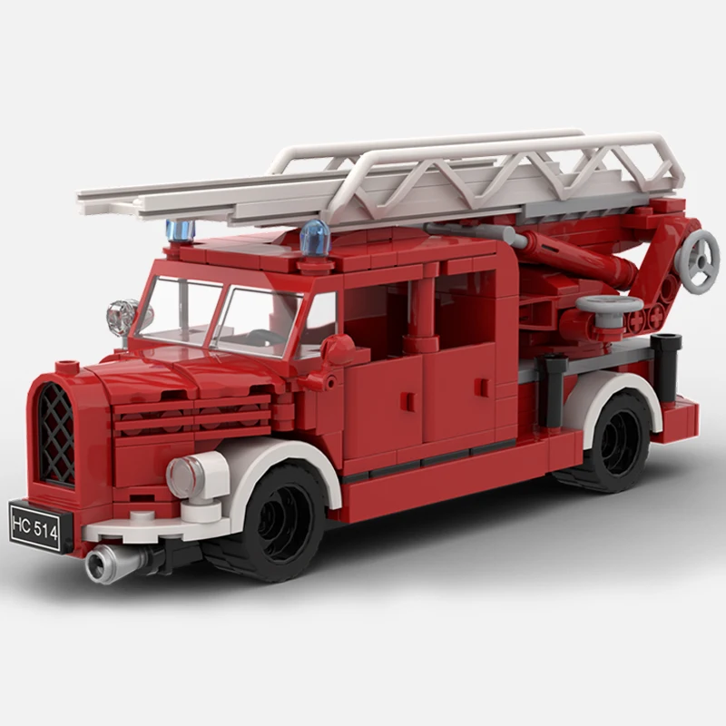 Retro Cars Model Moc Building Bricks Vintage Fire Engine Technology Modular Blocks Gifts Christmas Toys DIY Sets Assembly