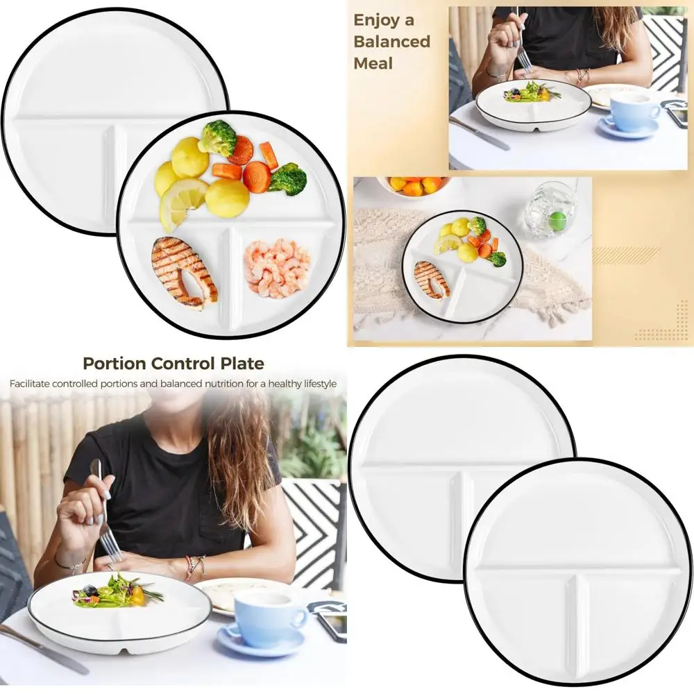 

2 пластины для контроля порций, 9,3 дюйма, керамические разделенные для взрослых, фарфоровая обеденная диета, белые для балансированных блюд, диабета и мы