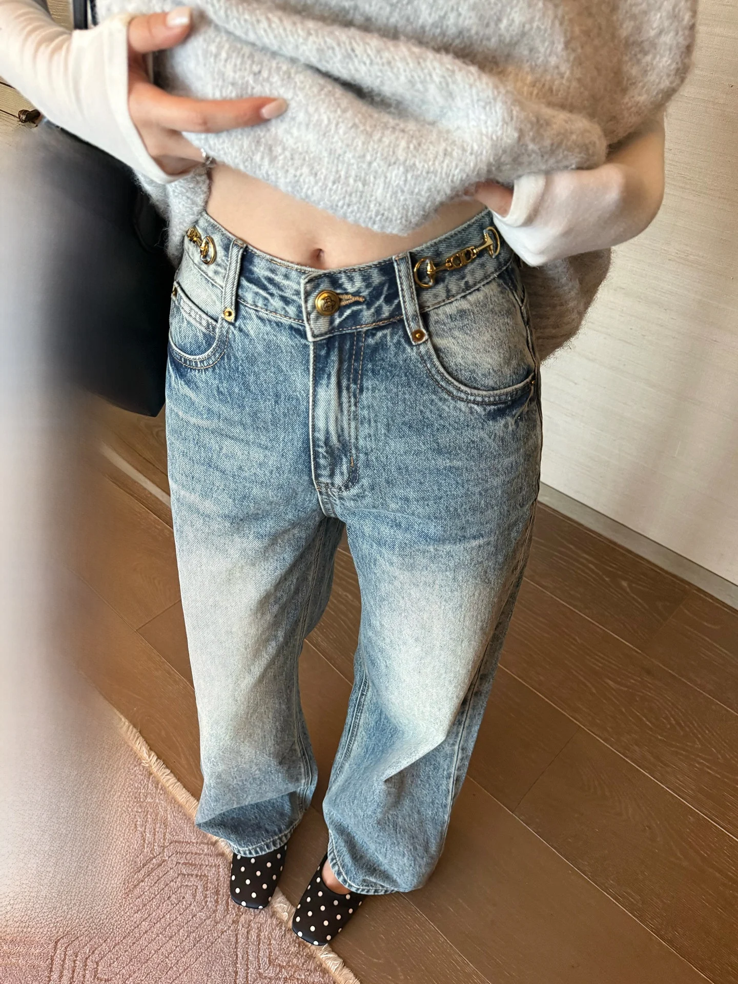 

Джинсы Waed из хлопка прямого кроя с микро-клешем, с высокой талией, однотонные, на все сезоны, женские, для повседневной носки