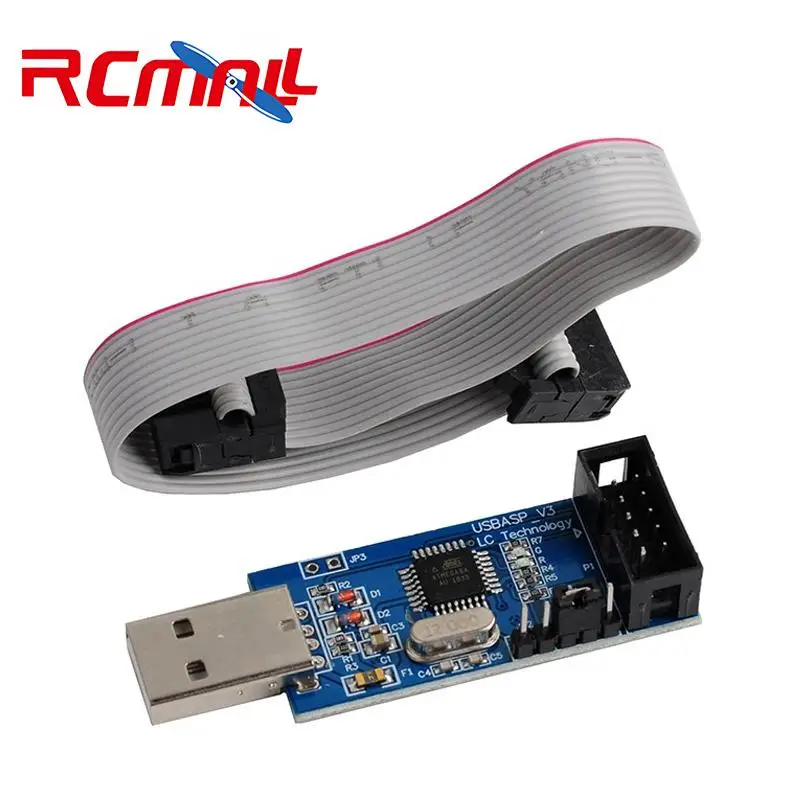 USBASP V3 AVR Programmer USB ISP Downloader for 51 AVR MCU with 10PIN to 6PIN Adapter Board Compatible with STK500 Protocol