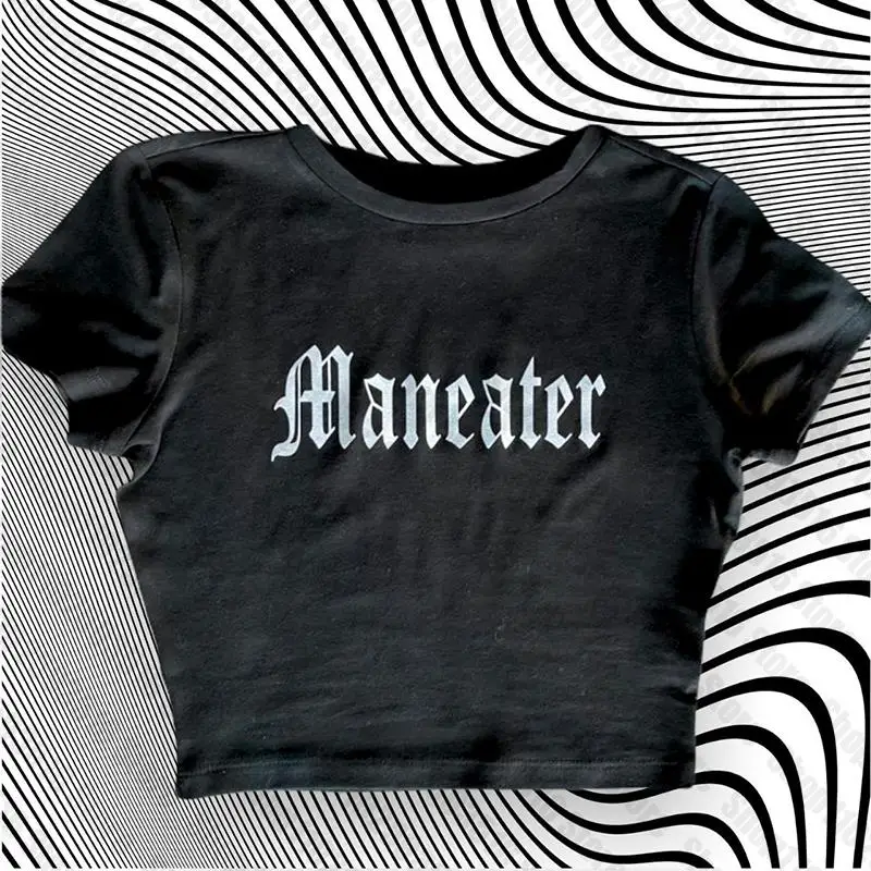 letter Maneater graphics y2k style 90s vintage fairycore goth crop top Woman aesthetic fairycore goth Kawaii baby tee