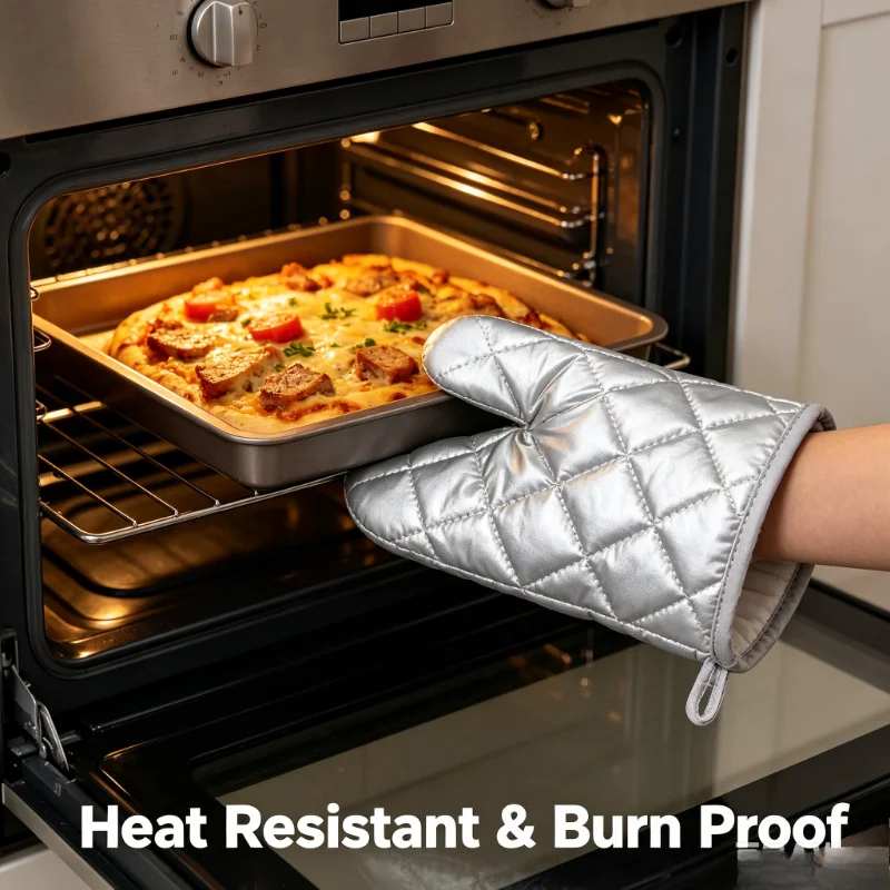 1pc Silver Heat-Resistant Glove Thickened Oven Mitt Kitchen Baking & Cooking Burn Protection