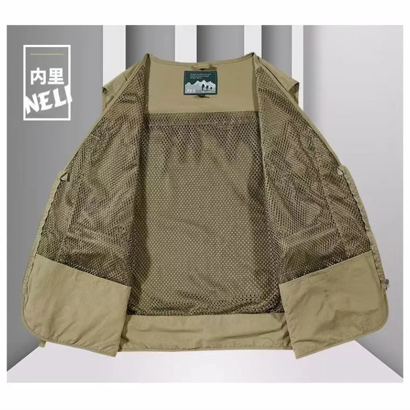 Outdoor Multi Pocket Fishing Vest Men Breathable Mesh Back Utility Work Waistcoat Photography Travel Sleeveless Cargo Jacket