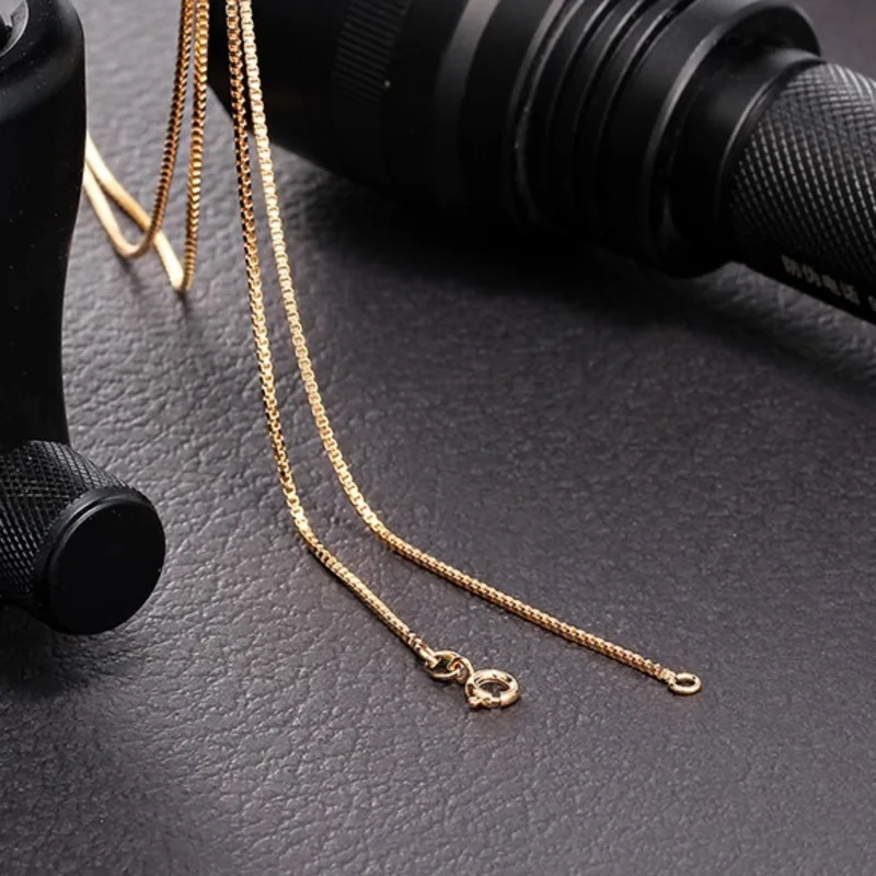 35cm-80cm 1mm Brass with Yellow Gold Color Box Chain Necklace Chains Layer Necklaces Women Men Boy Girls Jewelry