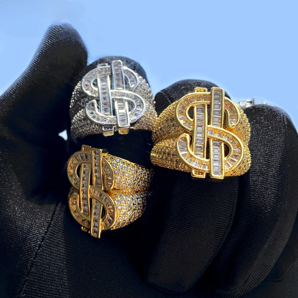 

New Unisex Dollar-Print Hip-Hop Flamboyant Zircon-Encrusted Ring, Punk Street Style, Instagram-Worthy Jewelry.