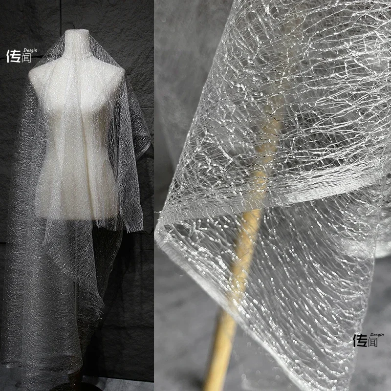 Mesh Fabric Silver White Soft Hollow Out Wedding Dress Decoration Designer Wholesale Cloth Diy Apaprel Sewing Fabric Material