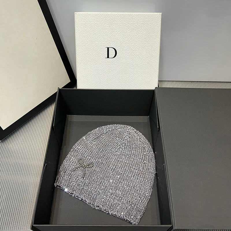 Korean Designer Y2k Shiny Cold Cool Street Sequined Knit Hat Spring Summer Girl Glitter Fashion Knitted Bag Head Beanie Hat