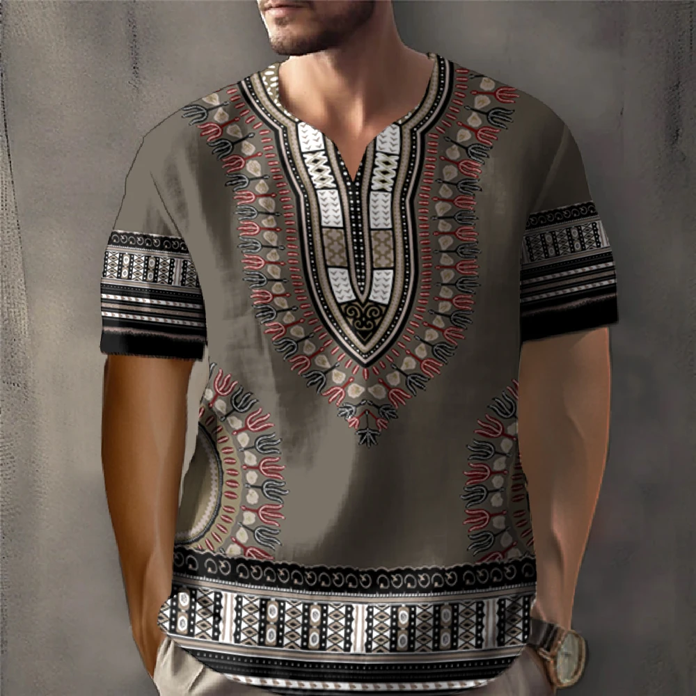 Unisex Dashiki T-shirts tradicionais para homens e mulheres, manga curta, 3D impresso, roupas extragrandes, moda verão