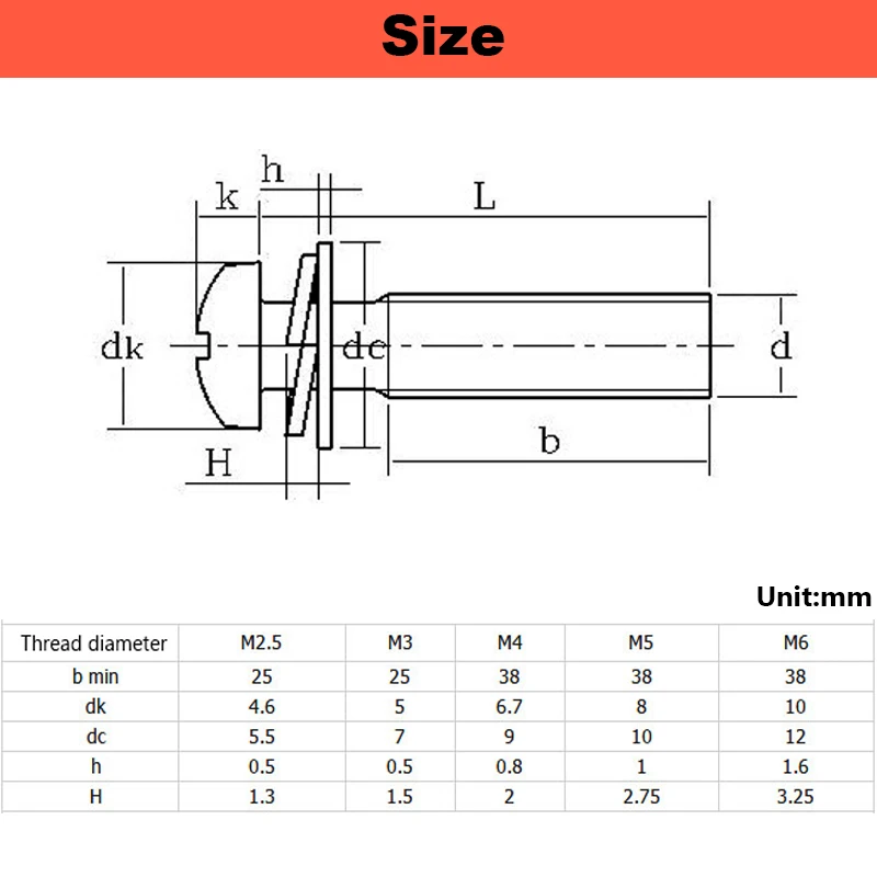 M2 M3 M4 M5 M6M8 Black Zinc Plated Phillips Round Head Screws with Flat Washers Spring Washers Pan Head Screws Three Combination