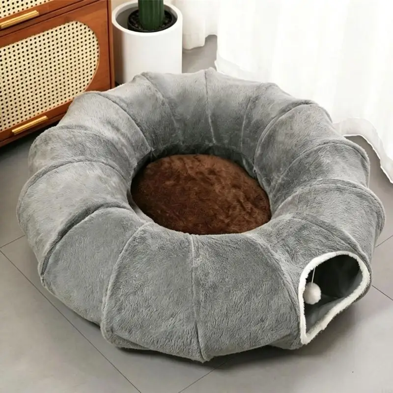 Indoor Animal Tunnel and Resting Bed with a Stowable Form, Nonslip Bottom, and Machine-Washable Inner Pad for Indoor Use KXRE