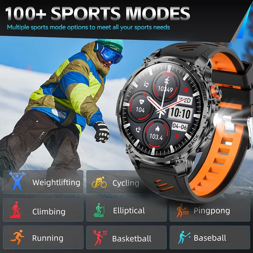 Imagen 2 del producto Reloj inteligente militar resistente para hombre, luz de emergencia SOS + linterna LED, batería de 1000 mAh, seguimiento GPS, resistente al agua IP68, 100 días en espera