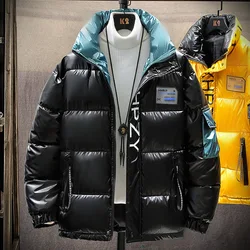 2022 New Bright Leather Men Winter Jacket Casual Parka Outwear Waterproof Thicken Warm Stand Collar Outwear Coat