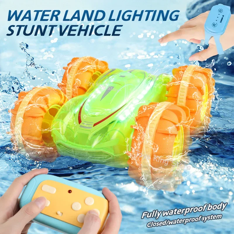 

2.4G RC Amphibious Stunt Drift Car Land Water Lights Dual Remote Control 360 Degree Rotation Multifunctional Vehicle Kids Toys