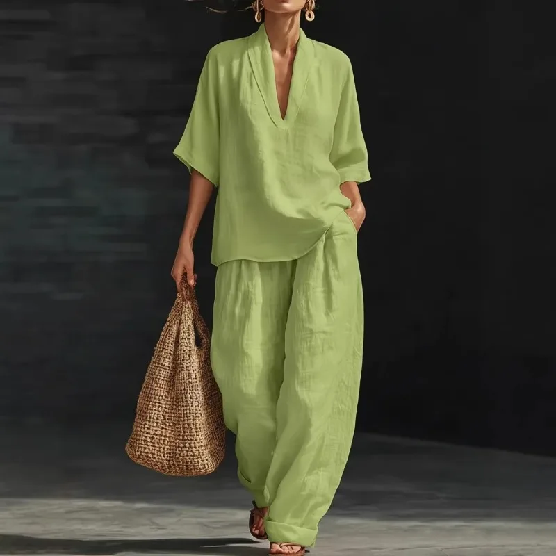 

2026 Spring Summer Women Casual Loose Lounge Outfit 2 Piece Set Breathable Lightweight Beach Office Vacation