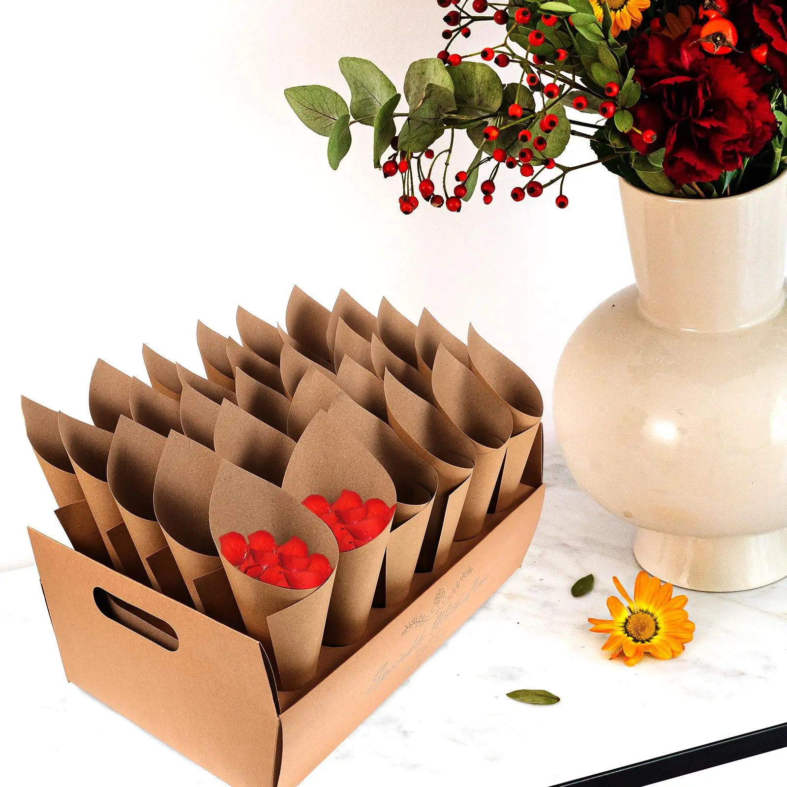 1 set di scatole per coriandoli Set di coni di carta per matrimoni per petali Supporti per coni di carta Vassoio portaoggetti Supporto per feste Piccolo