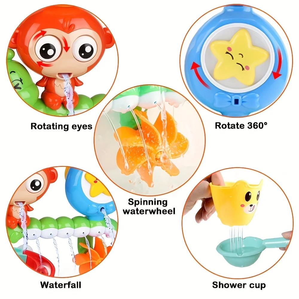 Brinquedos interativos de banho infantis para recém-nascidos pré-escolares, banheira do bebê, durável e multicolor, macaco bonito Caterpillar, presente