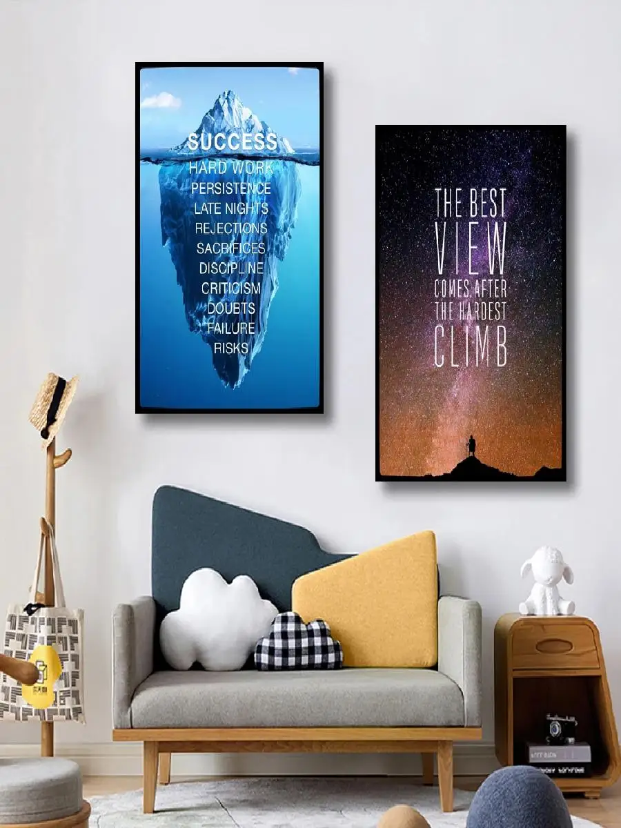 Inspirational Ice Mountain Success Quote Poster  Nordic Wall Art Canvas Print for Modern Home Office Decor
