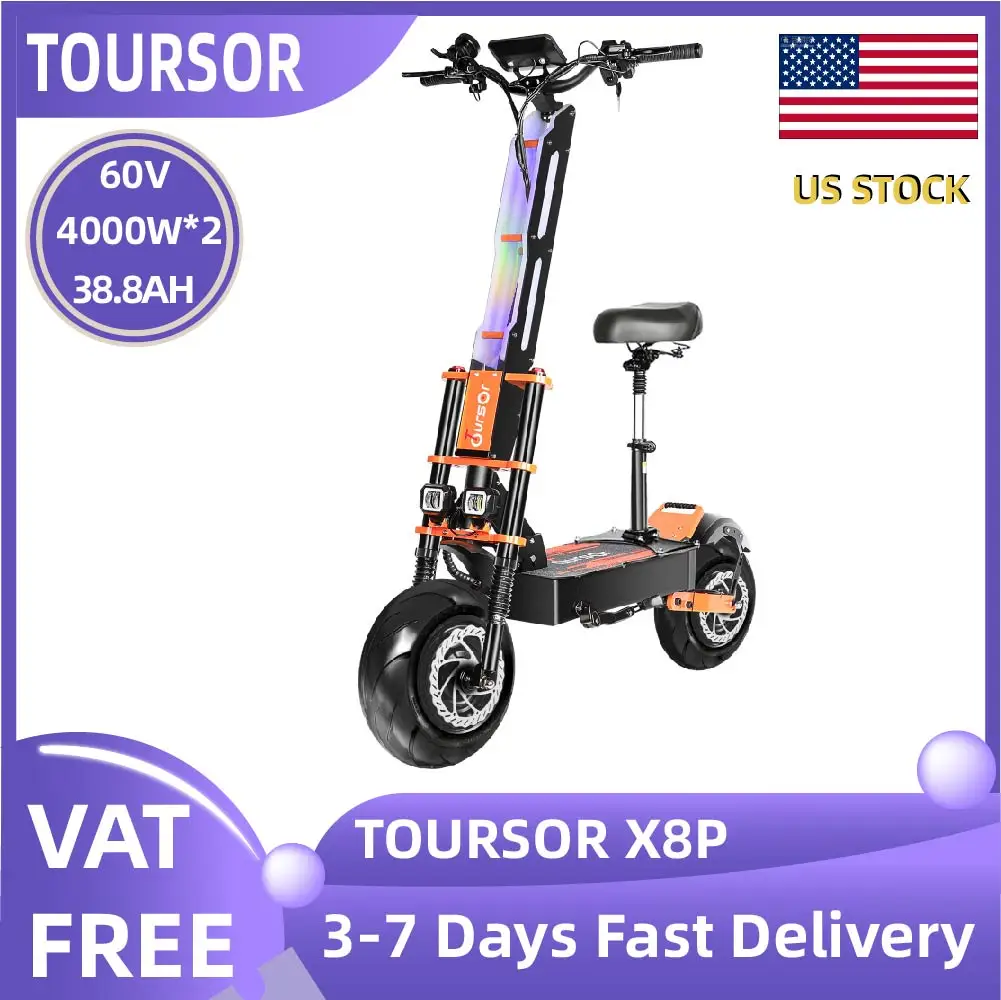 

TOURSOR X8 PRO 4000W*2 Dual Motor Electric Scooter For Adults 60V38.8Ah Battery E-Scooter 13Inch road Tire Foldable EScooter