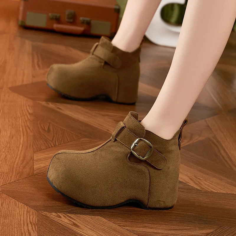 

Зимние теплые женские ботинки на флисовой подкладке с толстой платформой 6,5 см, высокие, на шнуровке, из хлопка