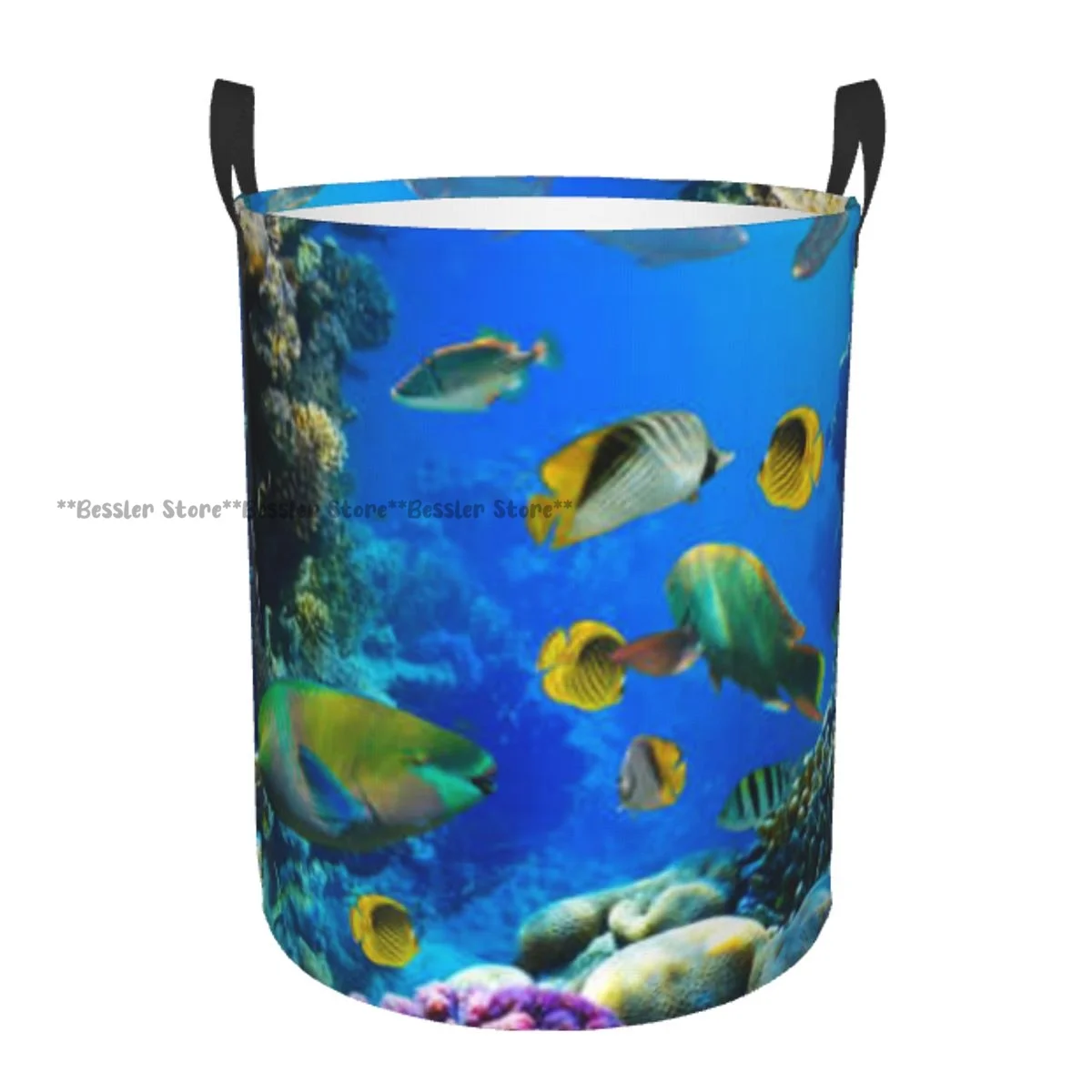 Tropical Fish On Coral Reef Laundry Basket Folding Dirty Clothes Toys Storage Bucket Household