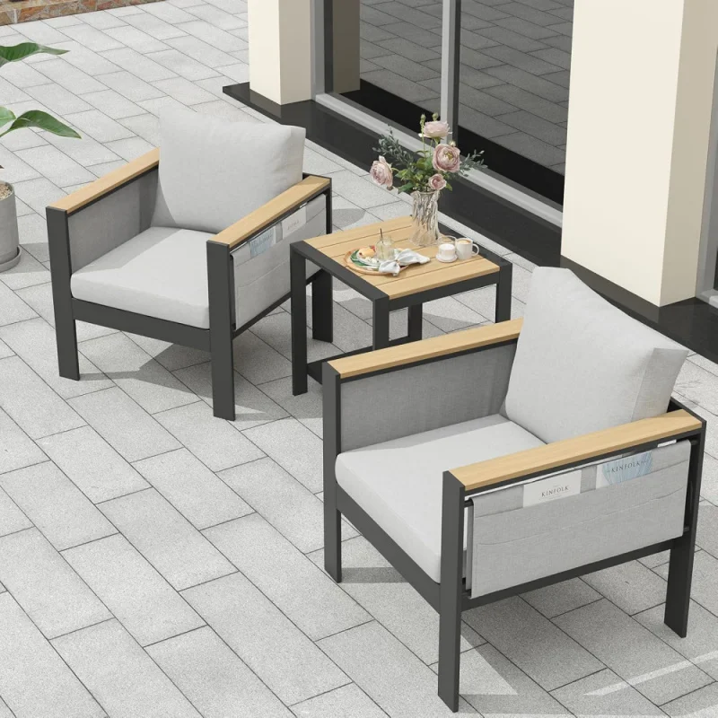 

Series 3-Piece Aluminum Patio Conversation Set - 2 Comfortable Sofa and 1 Coffee Table for Porch, Balcony, Yard,