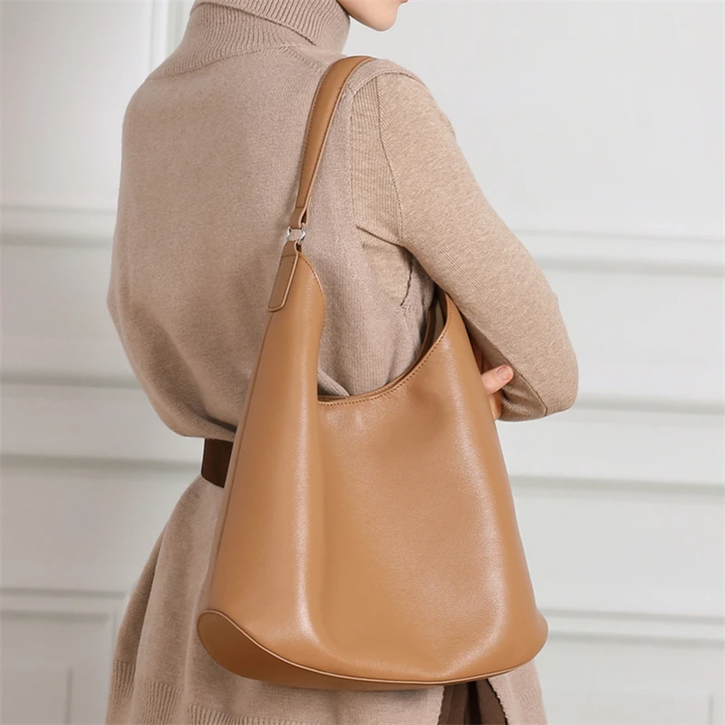 

Burminsa Slouchy Genuine Leather Soft Hobo Shoulder Bags For Women 2025 Luxury Designer Crescent Large Work Tote Ladies Handbags