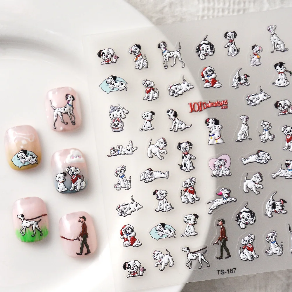 Disney Cartoon Dalmatians Nail Stickers Nail Art Decoration 5D Embossed Nail Art Stickers Black White Butterfly Nail Supplies