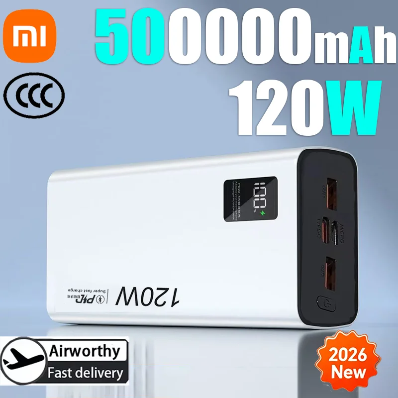 

Внешний аккумулятор Xiaomi 500000 мАч 120 Вт с супербыстрой зарядкой, сертификация CCC, высокая емкость, портативный, 2026NEW