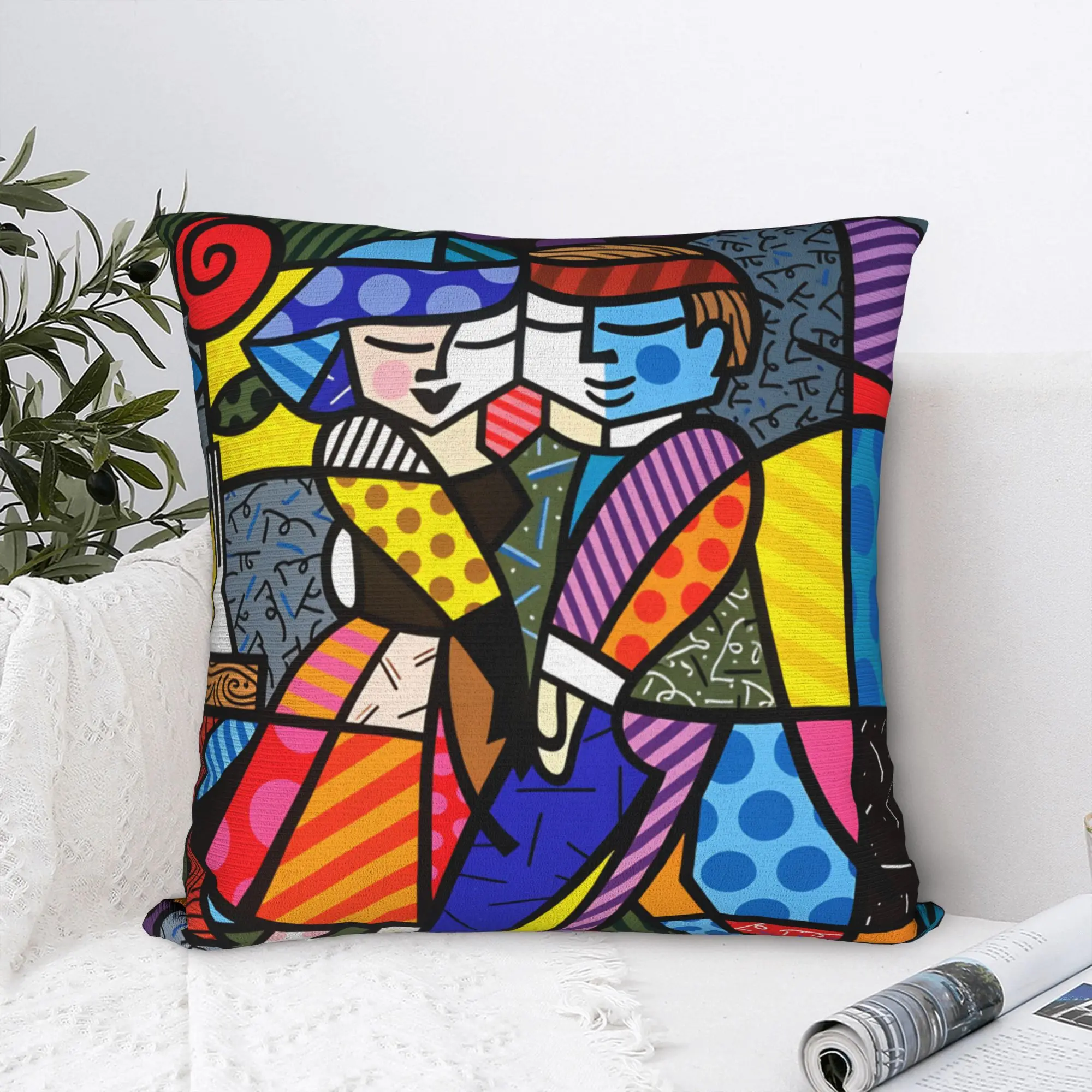 Pillow Case Britto Abstract Art Movement Anime  Comfy  Pillow Cover For Sofa Couch Bed Living Room Retro Trendy Pillowcases