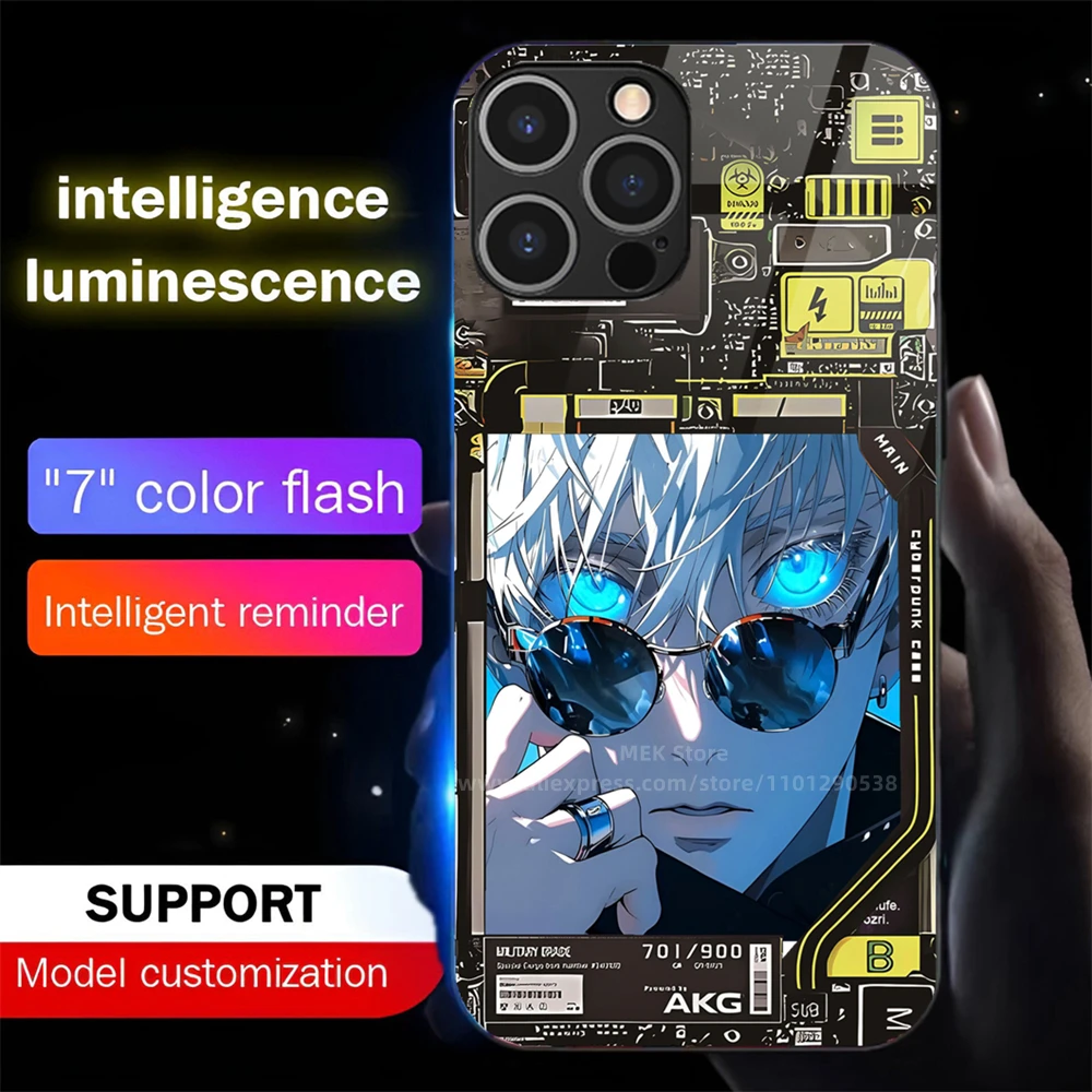 

Luxury Anime Role LED Light Glow Luminous Tempered Glass Phone Case For Samsung S25 S24 S23 S22 S21 S20 FE Note 10 20 Plus Ultra