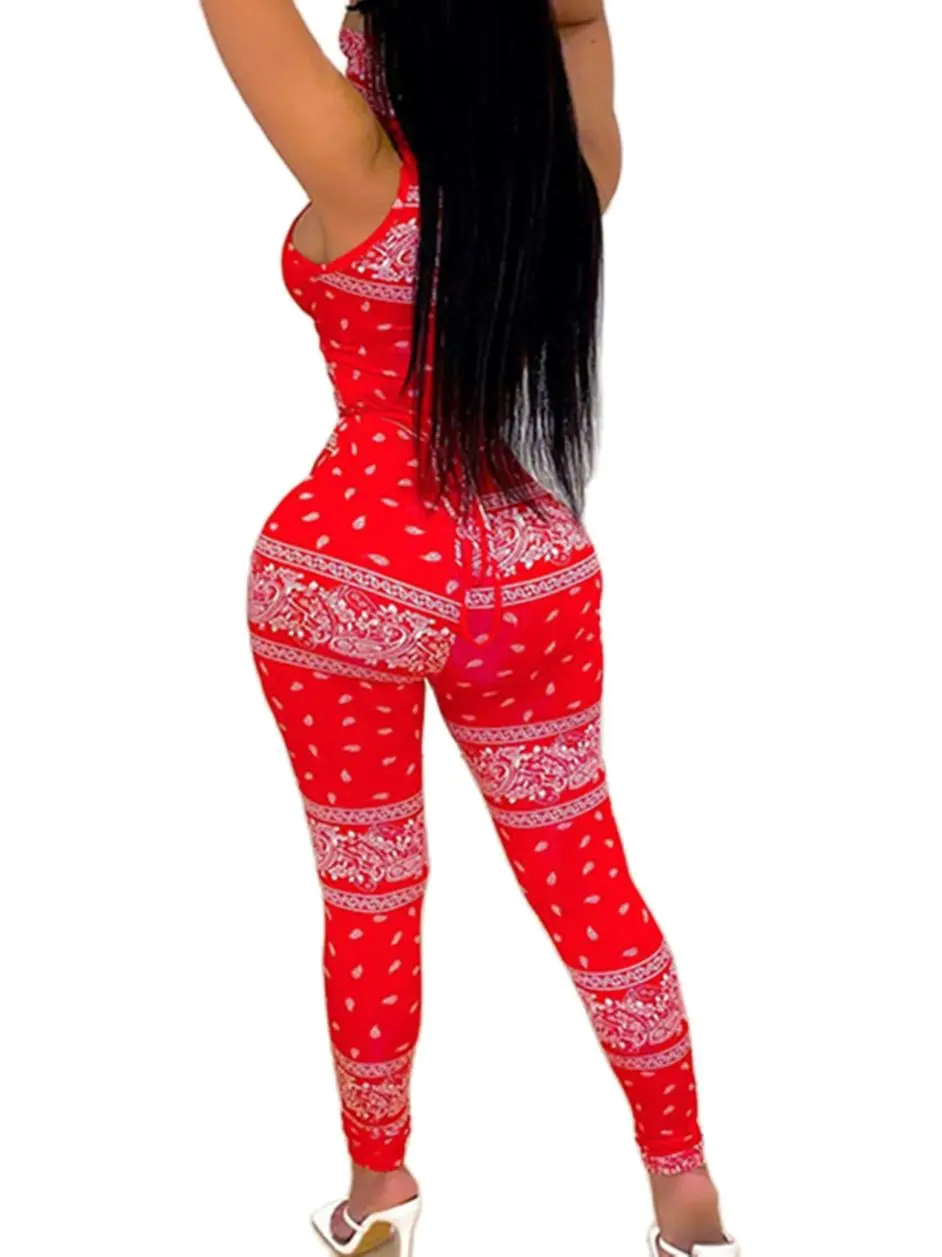 Hot Selling 2023 New Fashion Strap Wrapped Chest Fit Opening Women\'s Printed Sexy and Beautiful jumpsuit (Including Face Scarf)