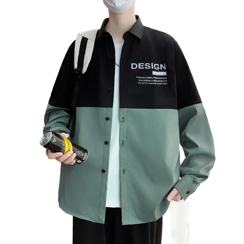 

Men's Trendy Long Sleeve Shirt - Spring Summer New Fashion Loose Fit Color-Block Casual Shirt, Minimalist Style Utility Wear