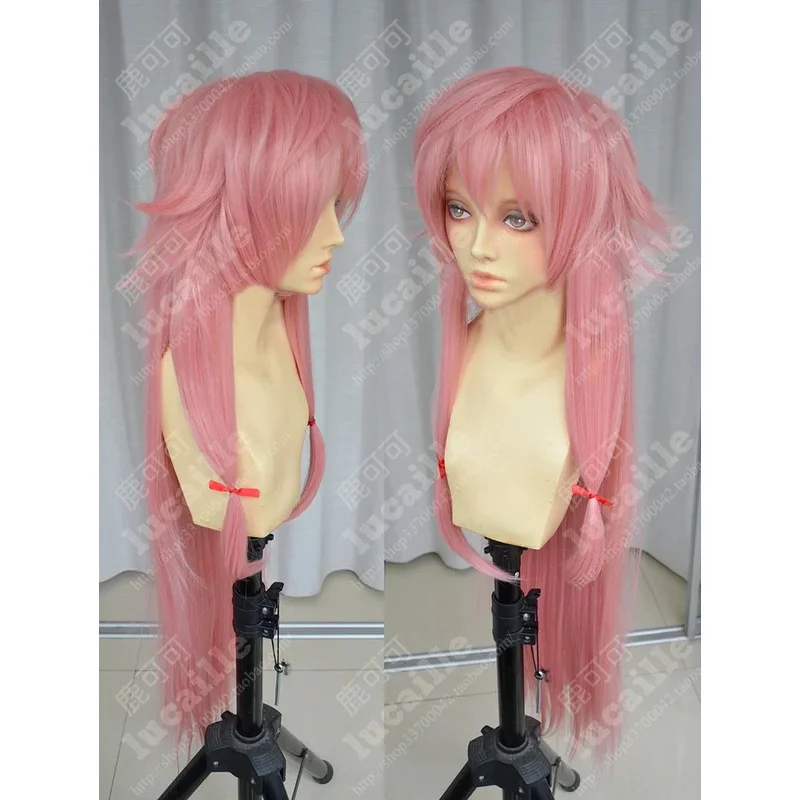 

a7d@The Future Diary Mirai Nikki Yuno Gasai 100cm Long Peach Pink Heat Resistant Hair Cosplay Costume Wig + Wig Capa7d@