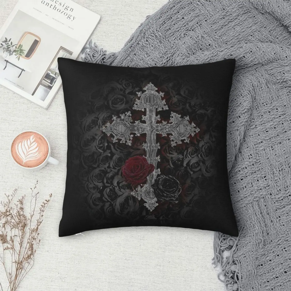 Gothic Dark Cross Goth Pillowcase Printing Fabric Cushion Cover Decoration Pillow Case Cover Seater Zipper 45X45cm
