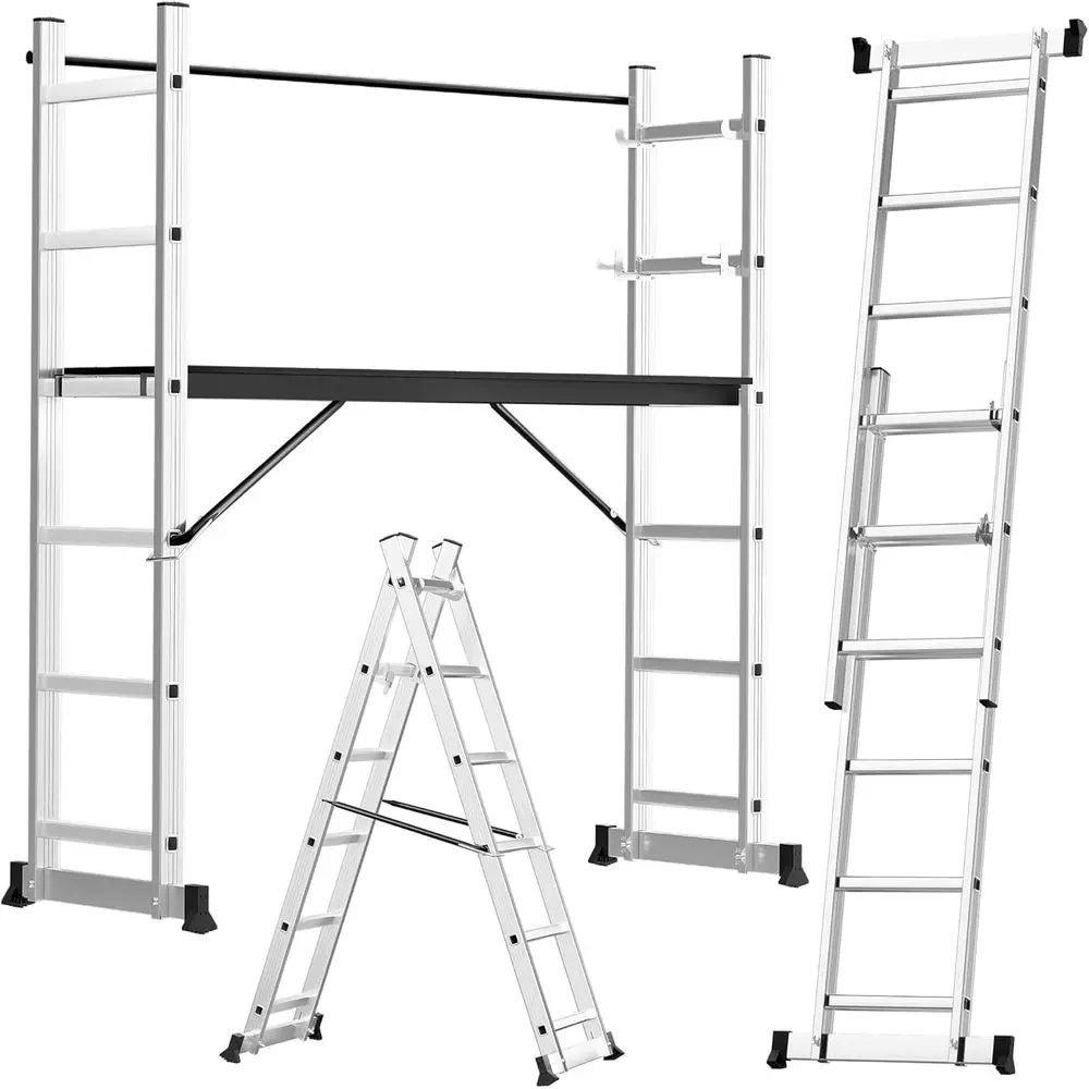 Portable Aluminum Scaffolding Platform & Ladder, Height Adjustable Work Platform, for Scaffold Tower, Ladder Stool & Work Bench