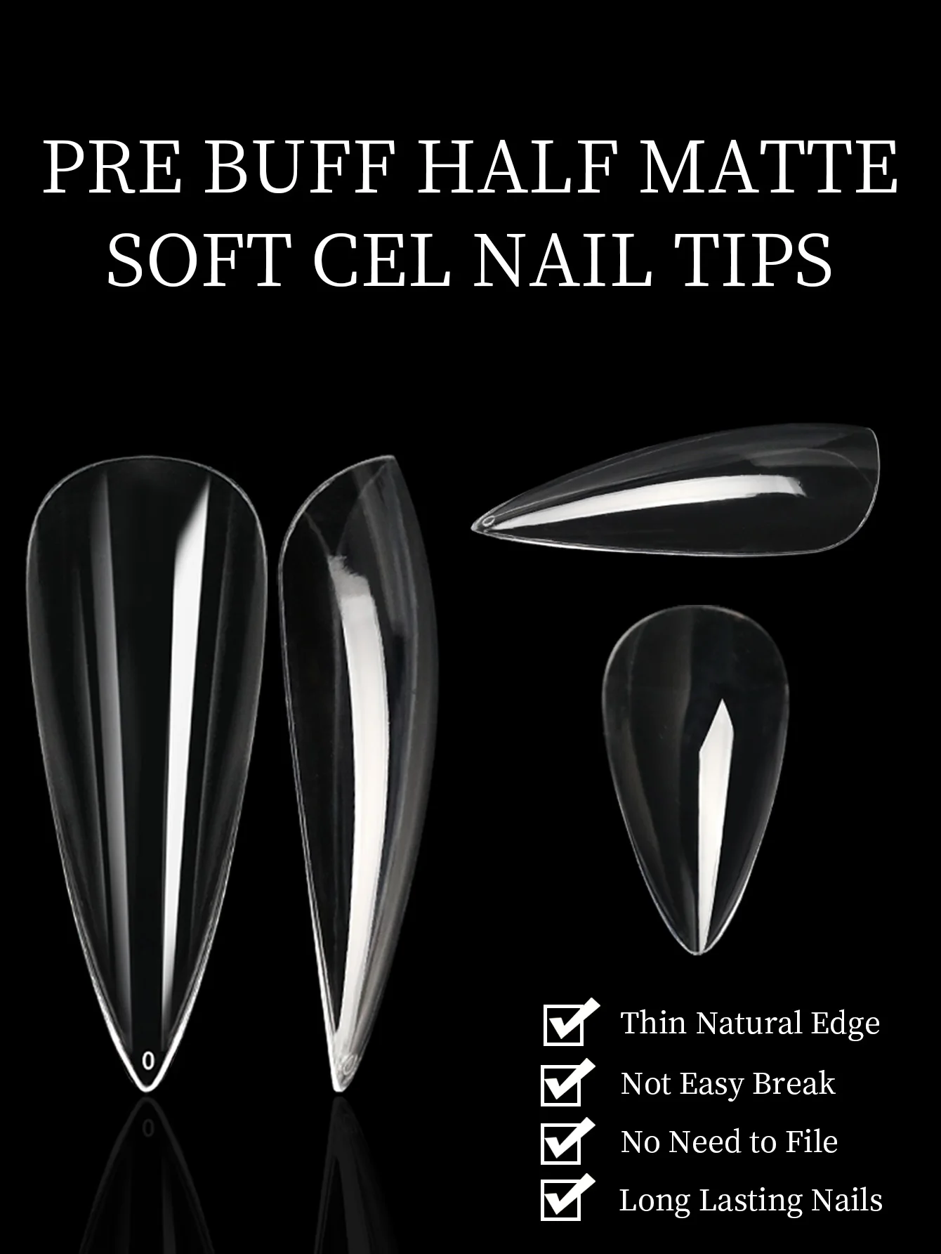 500pcs/box Stiletto Nail Tips Transparent False Press On Acrylic Nails Mixed Size Fake Nails DIY Manicure Extension Tools