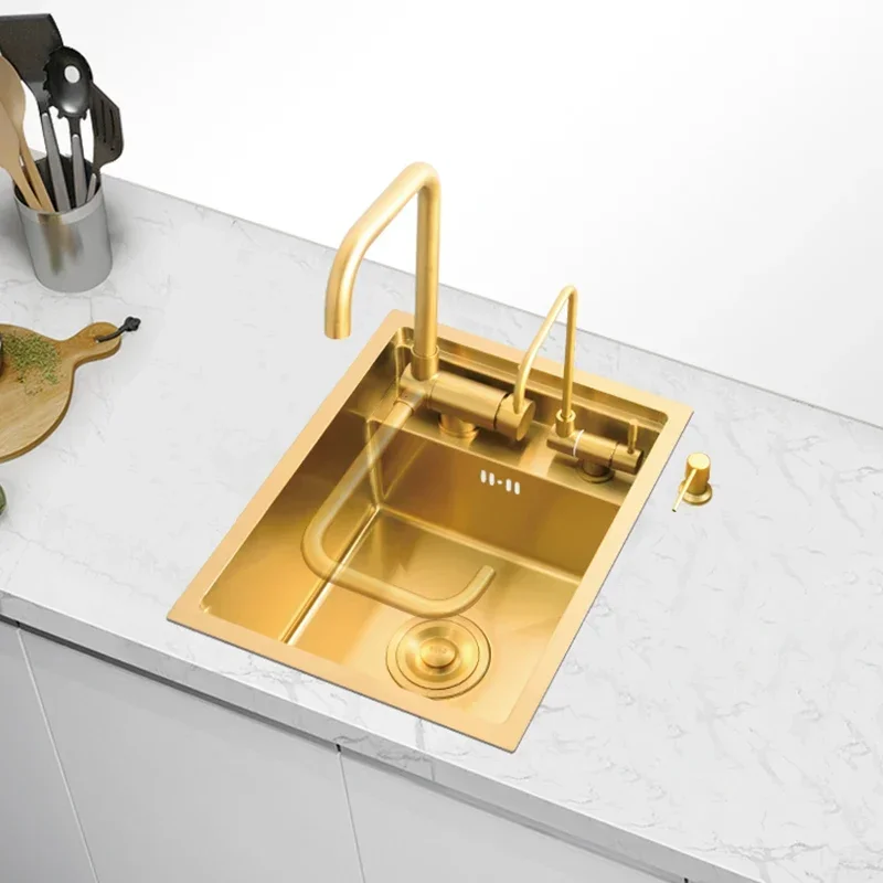 Golden Nano 304 Stainless Steel Bar Invisible Sink with Cover Hidden Middle Island Table Sink Small Single Sink