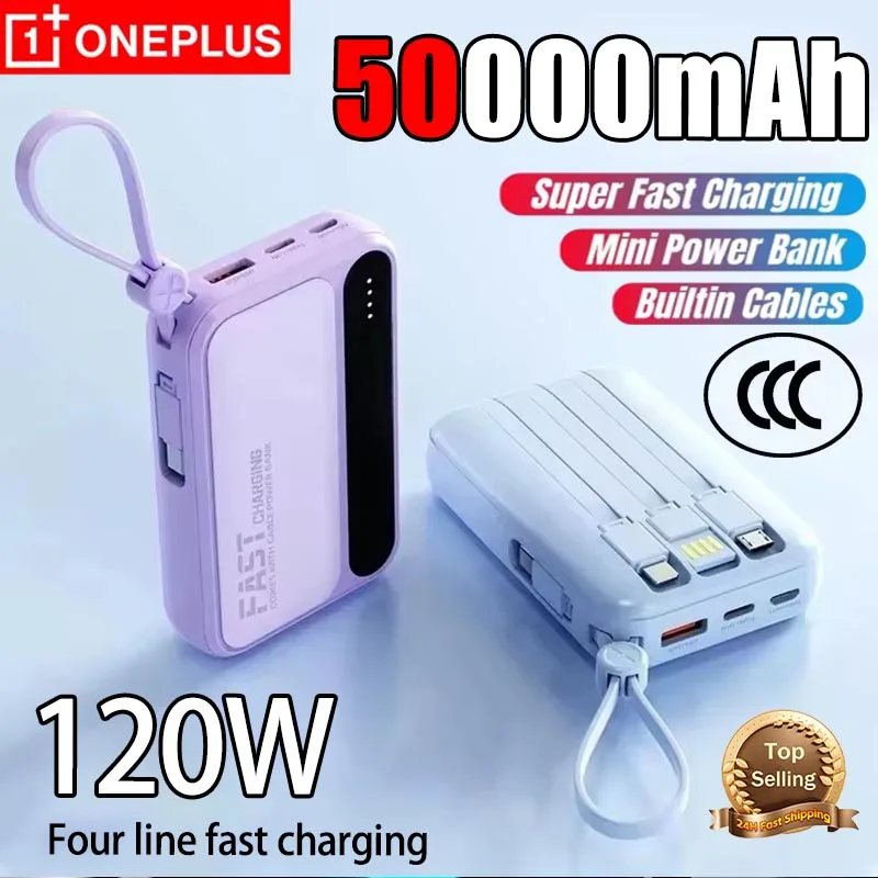 Oneplus Power Bank Portable 50000mAh Large Capacity With Built-in 4 Cables Fast Charging PowerBank External Battery For Samsung