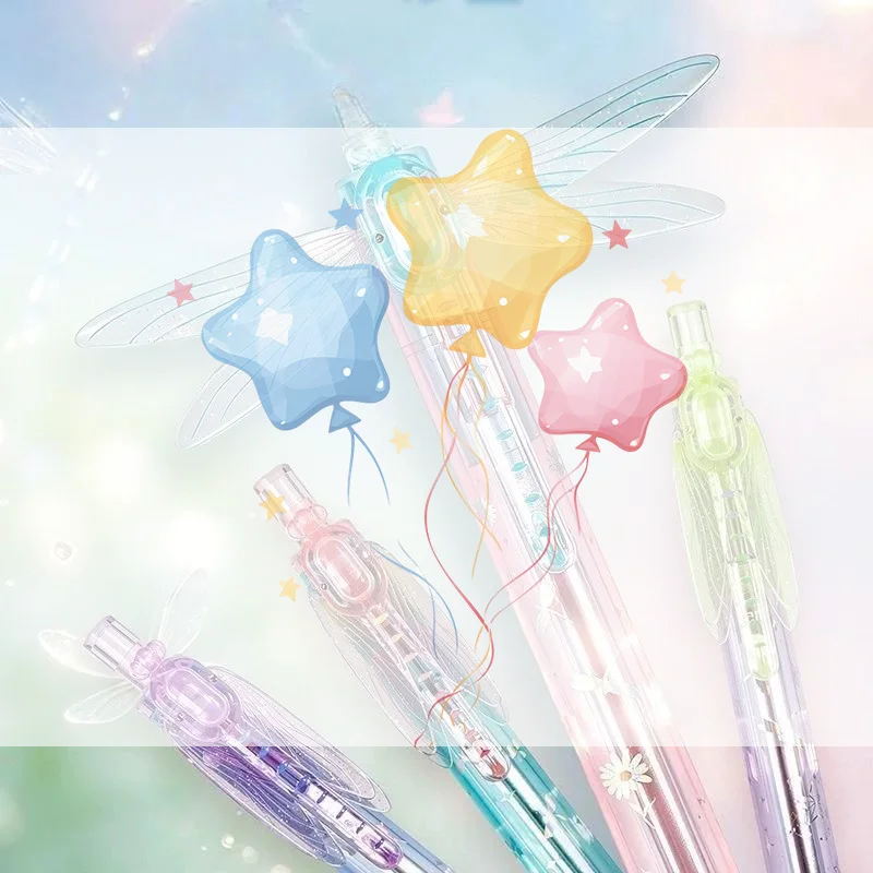 1Pcs Fun Flip-Open Wing Design Dragonfly Wing Click Pen 0.5mm Fine Tip Smooth And Comfortable For School & Office Supplies Gift