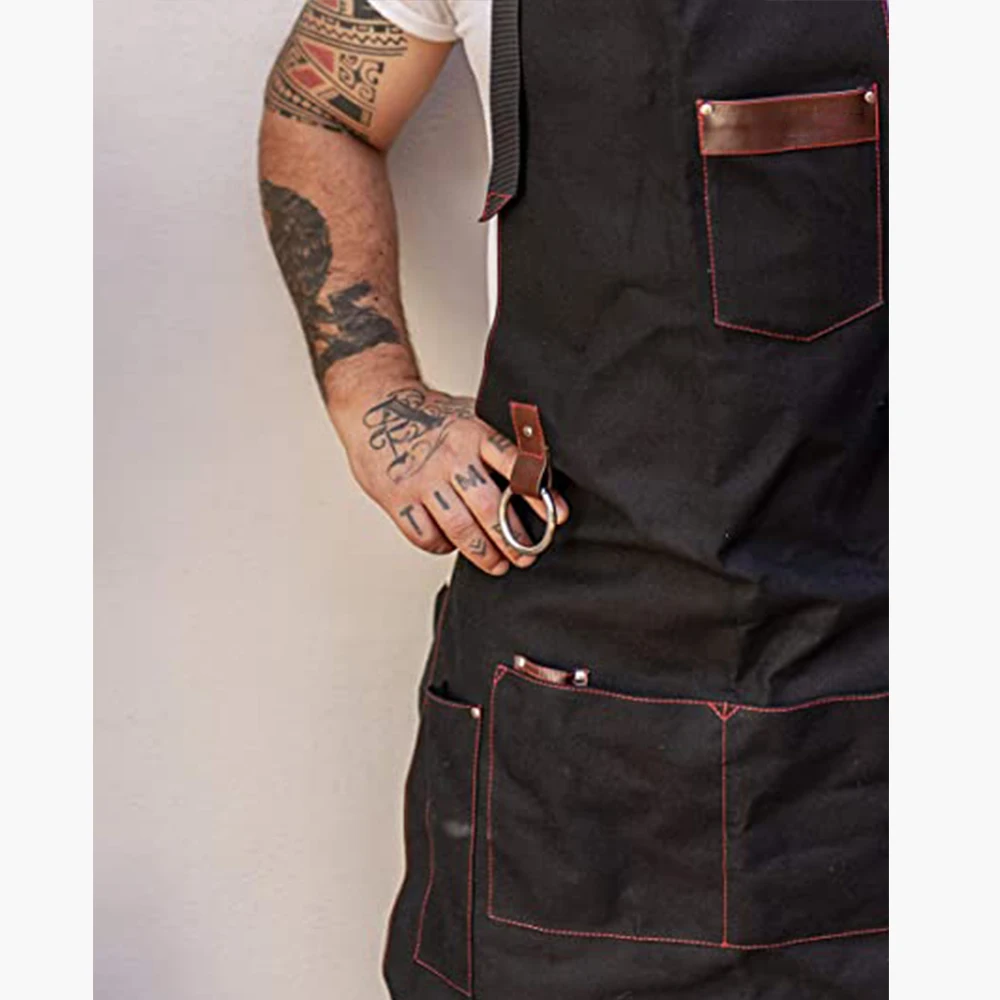 Chef Apron for Men, Canvas, Leather Fabric, Barbecue, Father Gift, Kitchen, Pros, High Quality