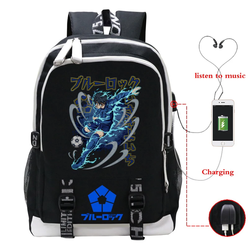

Anime BLUE LOCK Yoichi Isagi Print Backpack Students School Bags Teenager USB Charge Rucksack Large Capacity Travel Bag Mochila