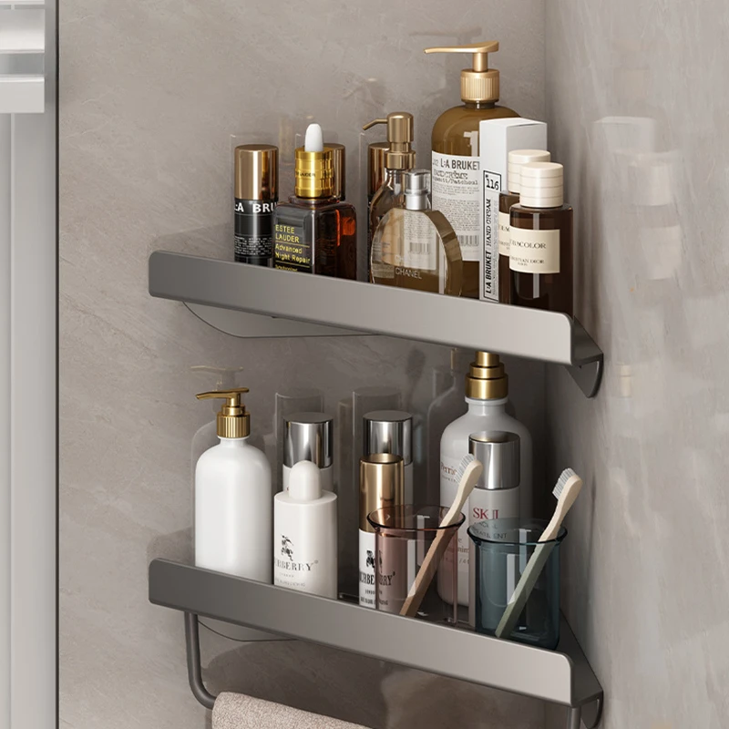 Aluminum Alloy Bathroom Shelves No-Drill Shampoo Makeup Storage Holder Kitchen Organizer Wall Shelf Bathroom Accessories