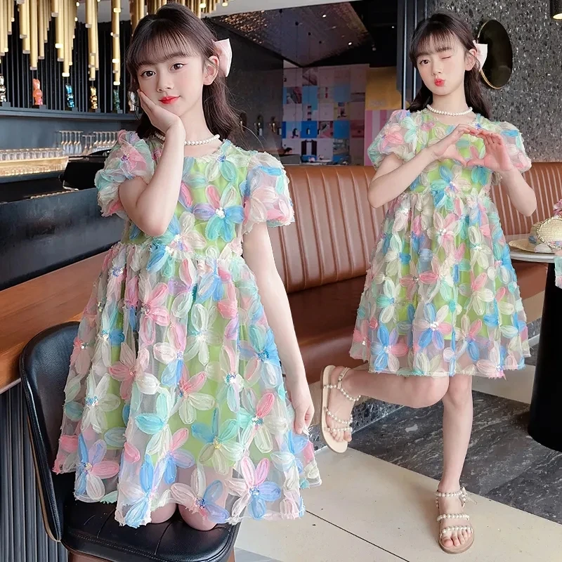 1-13 Years Kids Summer Dresses for Girls Cute Flower Short Sleeve Dress Toddler Children Outfits Clothing Princess Dress 4 5 6 7