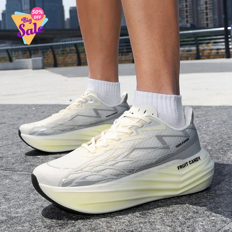 2026 Shock-absorbing running shoes for men lightweight breathable comfortable thick-soled elastic and anti-slip sports shoes