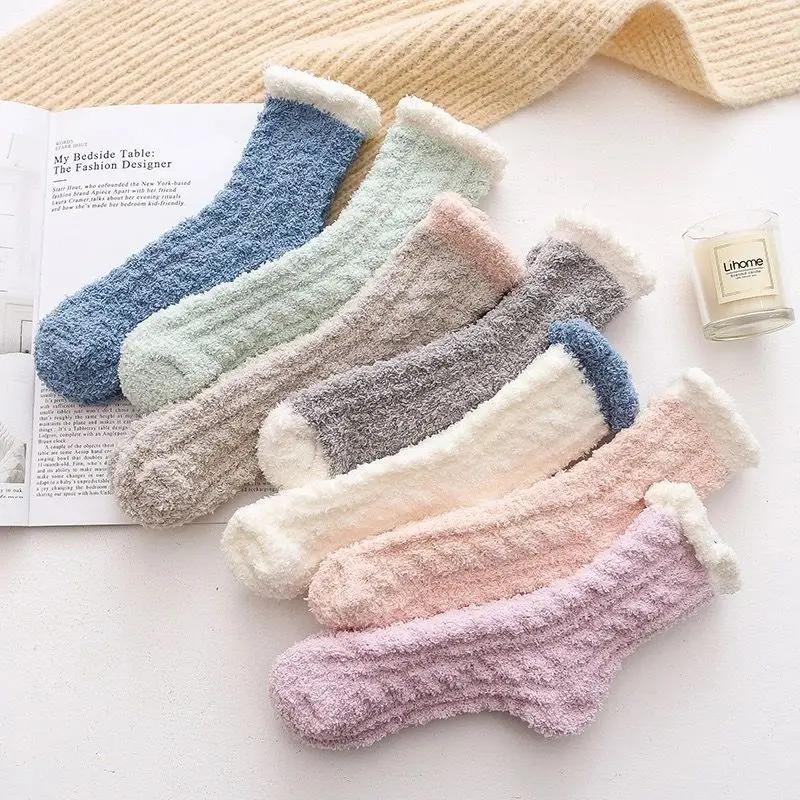 40 pairs of coral velvet women\'s socks thickened winter warm socks Home padded cute warm white soft and cozy socks Holiday Gift