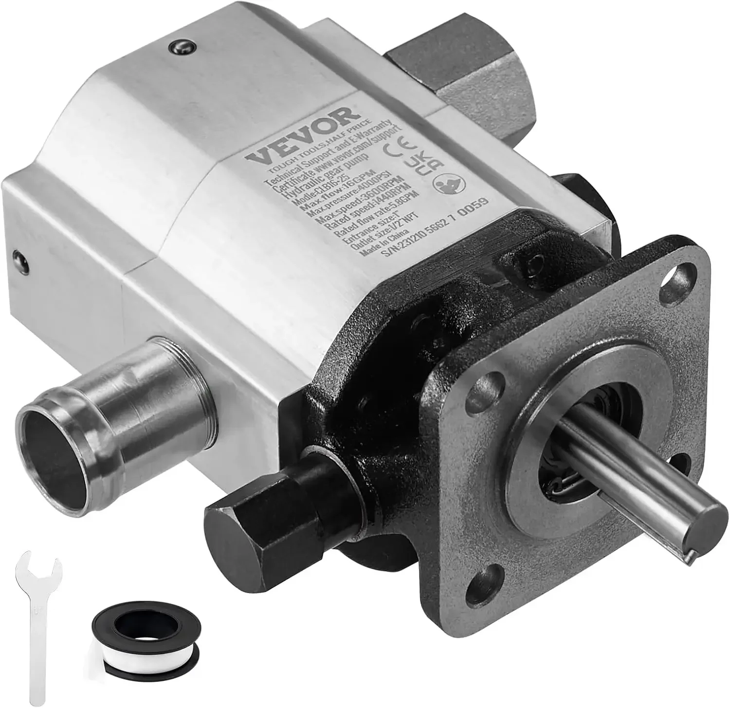 Hydraulic Wood Log Splitter Pump, 16GPM, 2 Stage 4000PSI, 1'' Inlet 1/2'' NPT Outlet 3600 RPM Aluminum Hydraulic Gear Pump, for