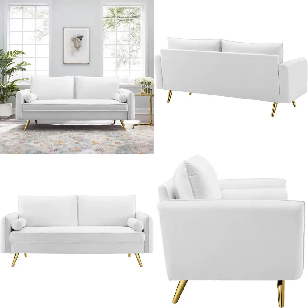 "sofá de desempenho de veludo branco, 32,5 polegadas de largura, 72 polegadas de comprimento, 33,5 polegadas de altura"