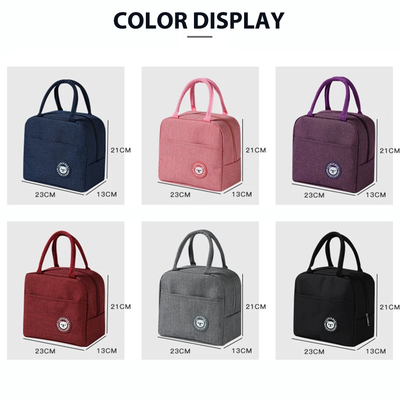 1PCS Portable Waterproof Nylon Women Convenient Lunch Box Tote Zipper Thermal Oxford Lunch Bags Fresh Cooler Bags Food Bags