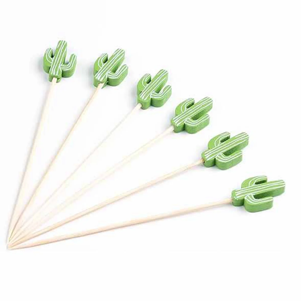 Cocktail Picks Handmade Bamboo Toothpicks 100Pcs 5.1in Green Cacti